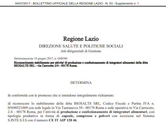 Regione Lazio Bollettino Ufficiale con autorizzazione attività